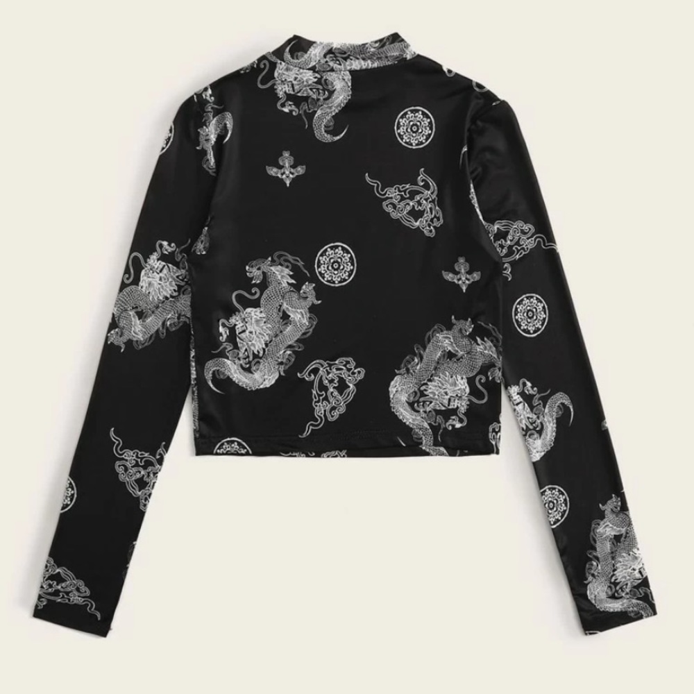 Dragon Print Mock Neck Tee